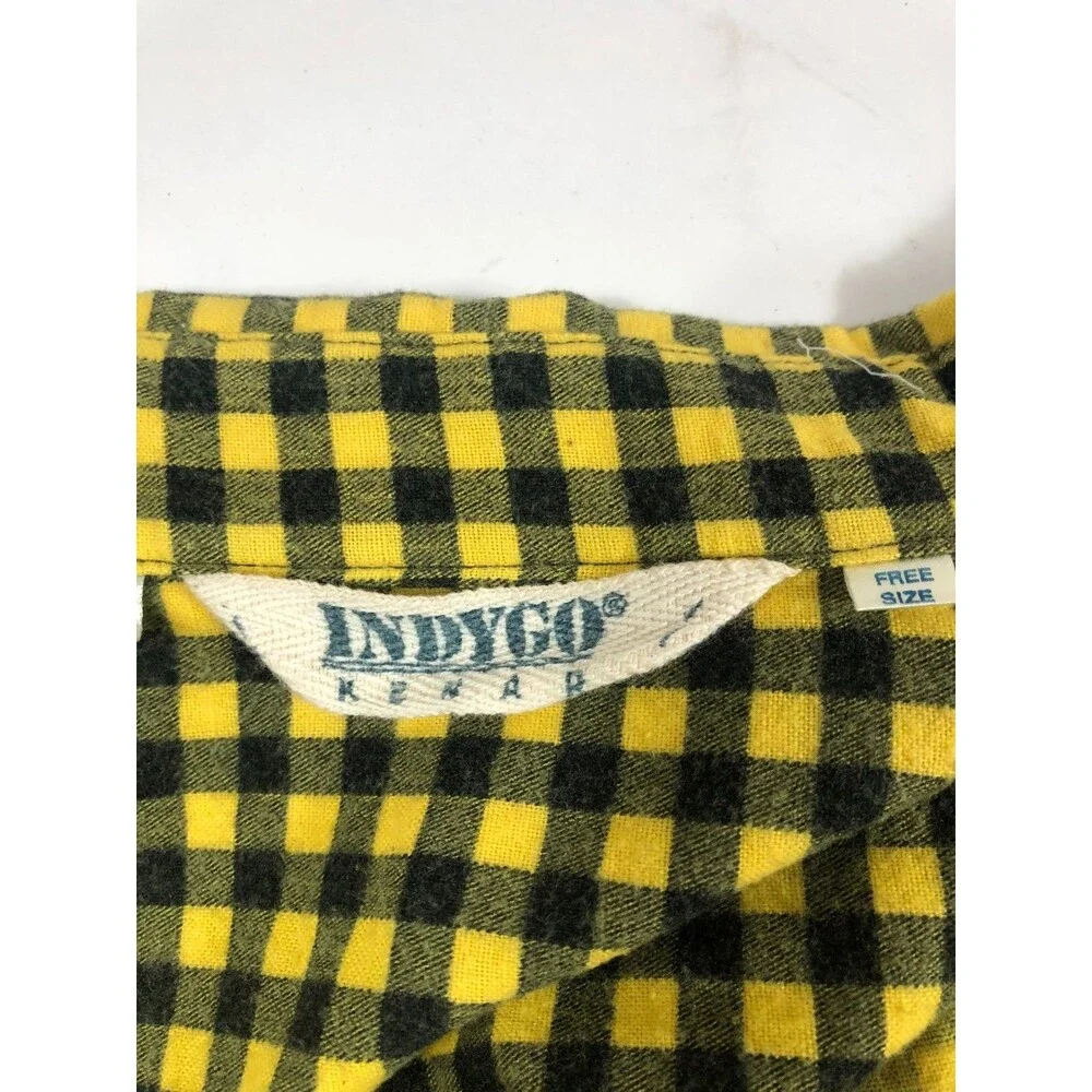 Vintage Indygo Kenar Yellow and Black Flannel Shirt Womens Free Size 100% Cotton